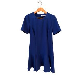 Amanda Uprichard Raina Blue Drop Waist Dress Size S Zip Up, Short‎ Sleeves